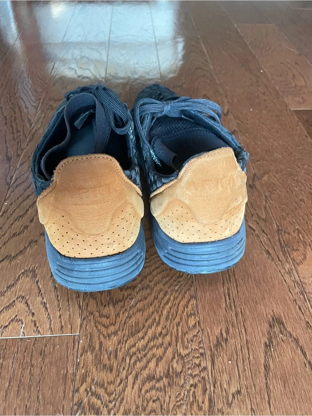 UniSex Dark Blue Woven Sneakers with Tan Heel Accent